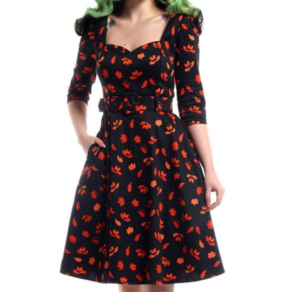 Collectif Eliana Acorn & Fall Leaves Sweetheart Swing Dress UK 18 // US 14 1X - Picture 15 of 15